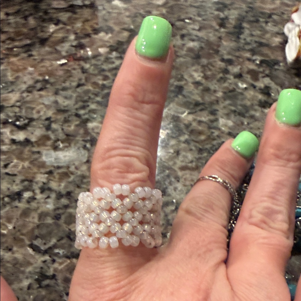 Beaded pink Crystal Stretch Ring - Women Jewelry